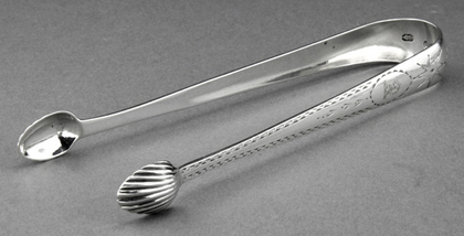 Irish Georgian Silver Bright Cut Sugar Tongs